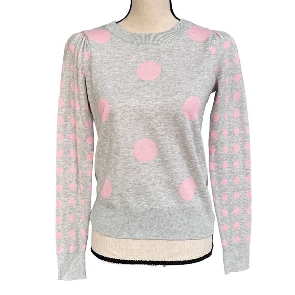 Charter Club X-Small Sweater Polka Dots Long Puff Sleeves Stretch Crew Neck New - Picture 1 of 8